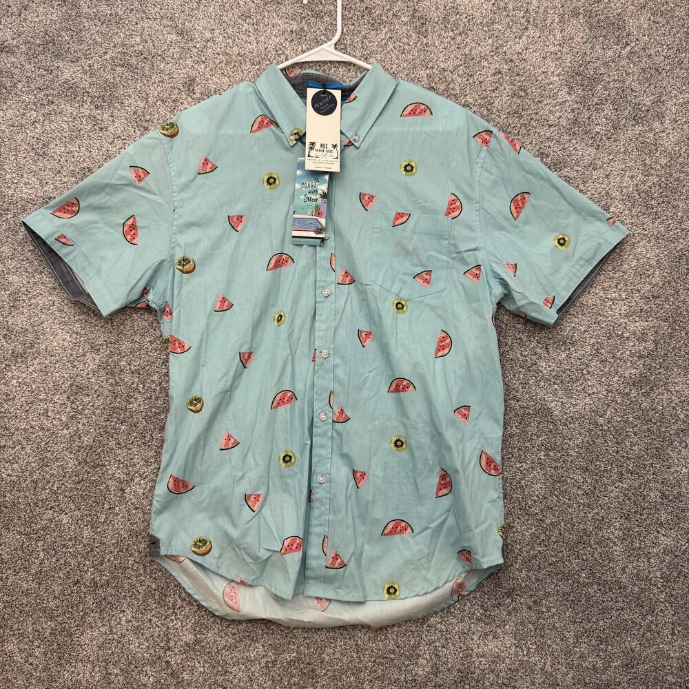 MBX Paradise‎ Shirt Mens XL Blue Watermelon Kiwi Print Button Up Tropical NWT